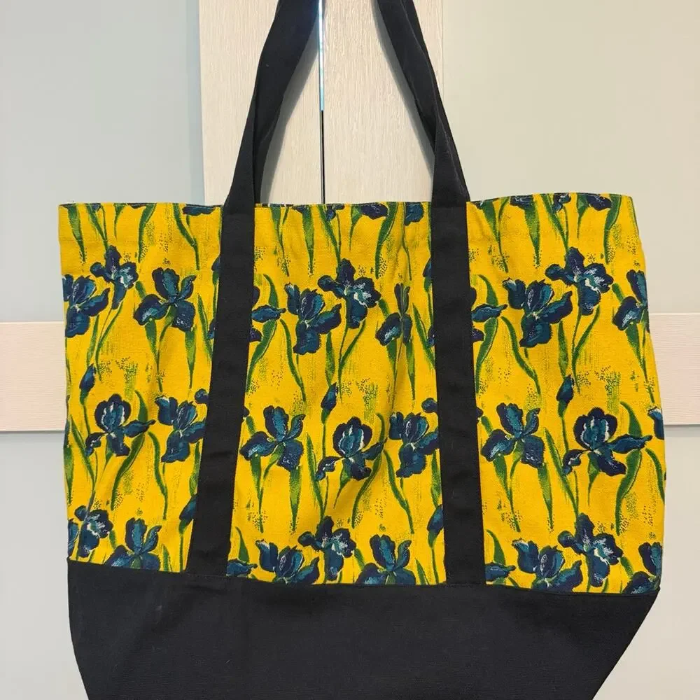 Accent International Iris Floral Canvas Tote Bag Yellow & Blue